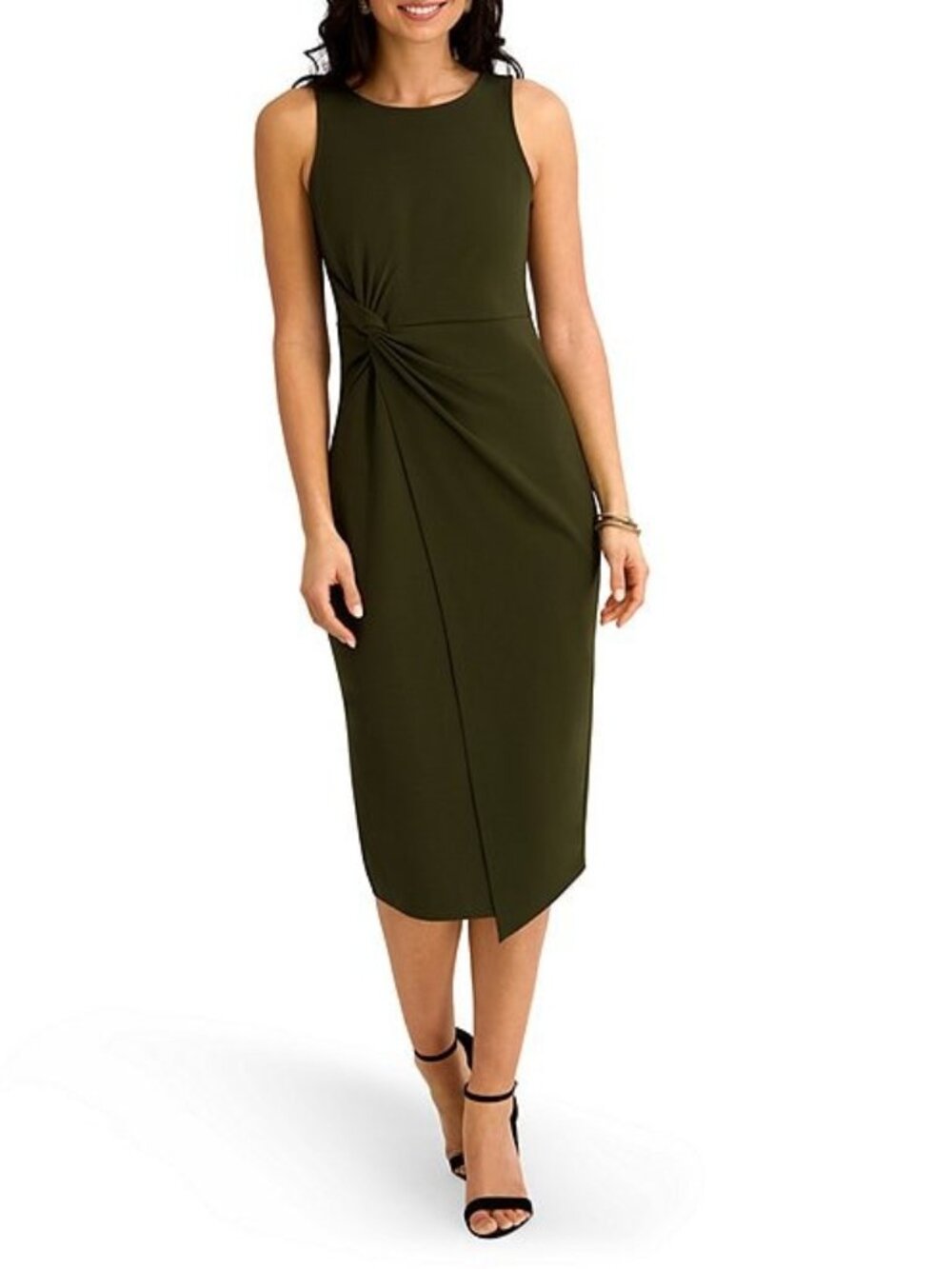 Siena Black Sleeveless Midi Dress With Twist Front Detail XS